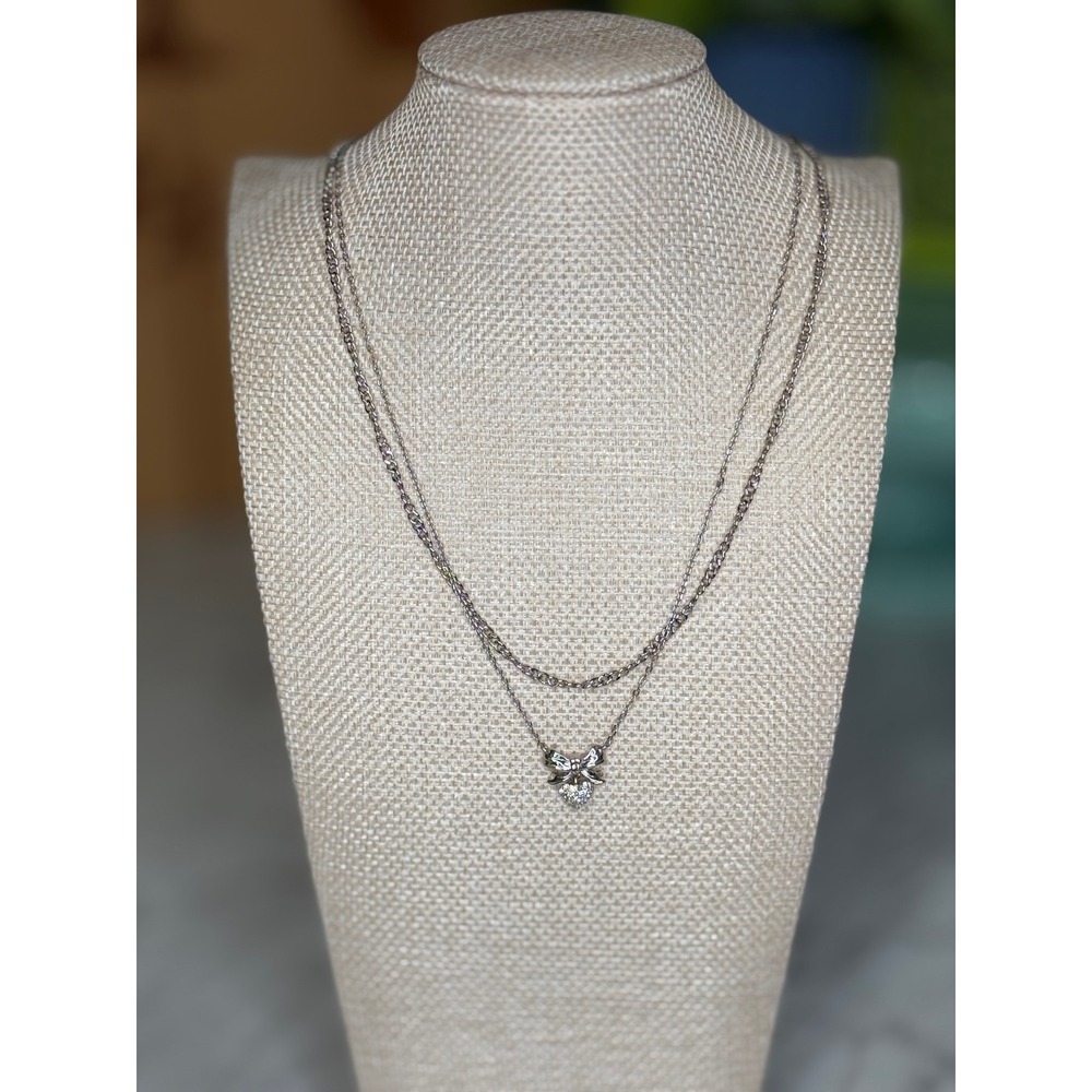 Kendra Scott Women Layered Necklace Silver Bow Coquette Minimalist Jewelry OS